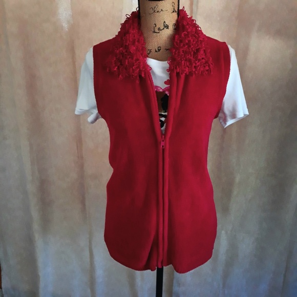 Full Zip Sleeveless Red Collared Sweater Vest Sz S - Picture 5 of 15